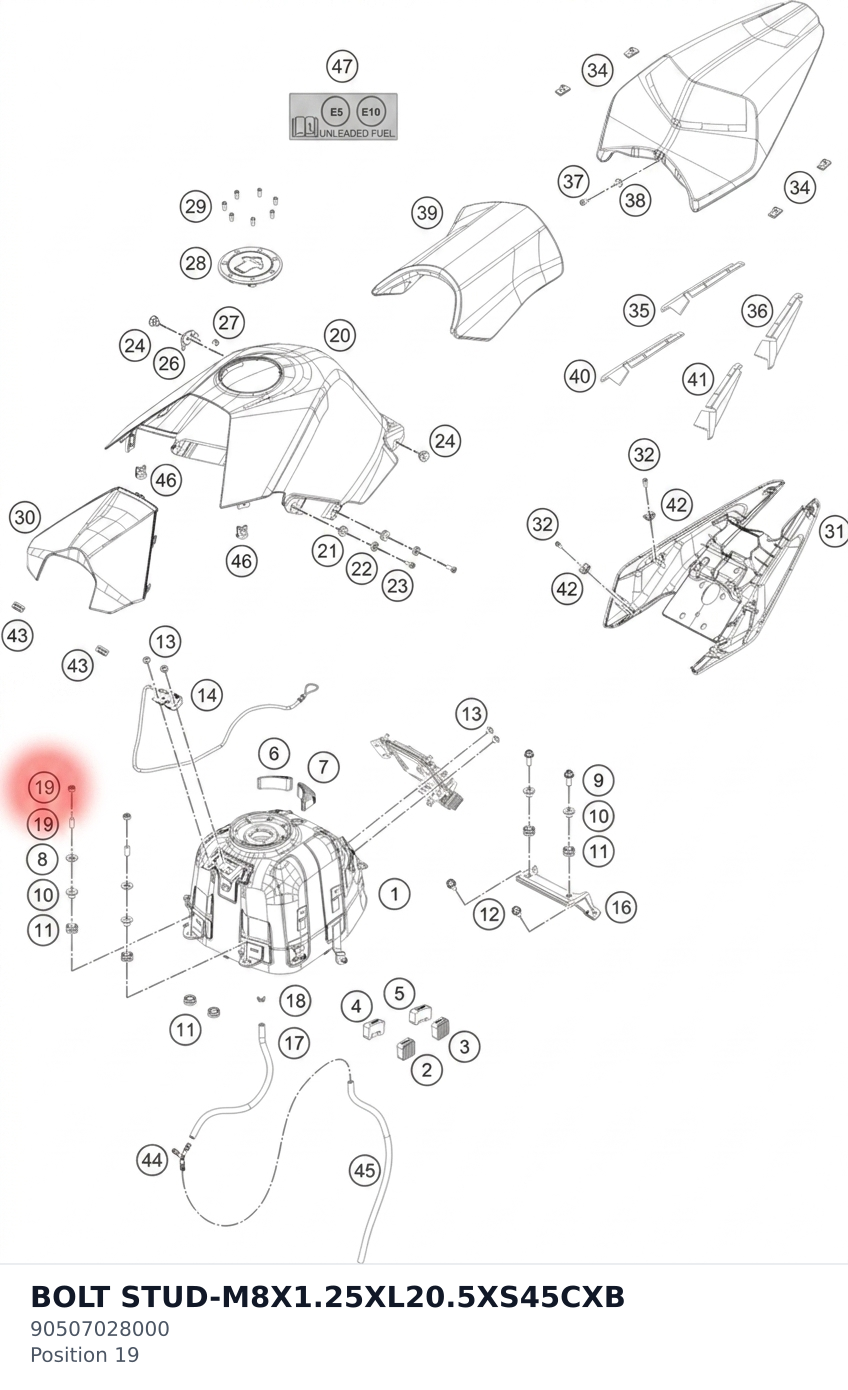 Diagram preview: BOLT STUD-M8X1.25XL20.5XS45CXB (90507028000)