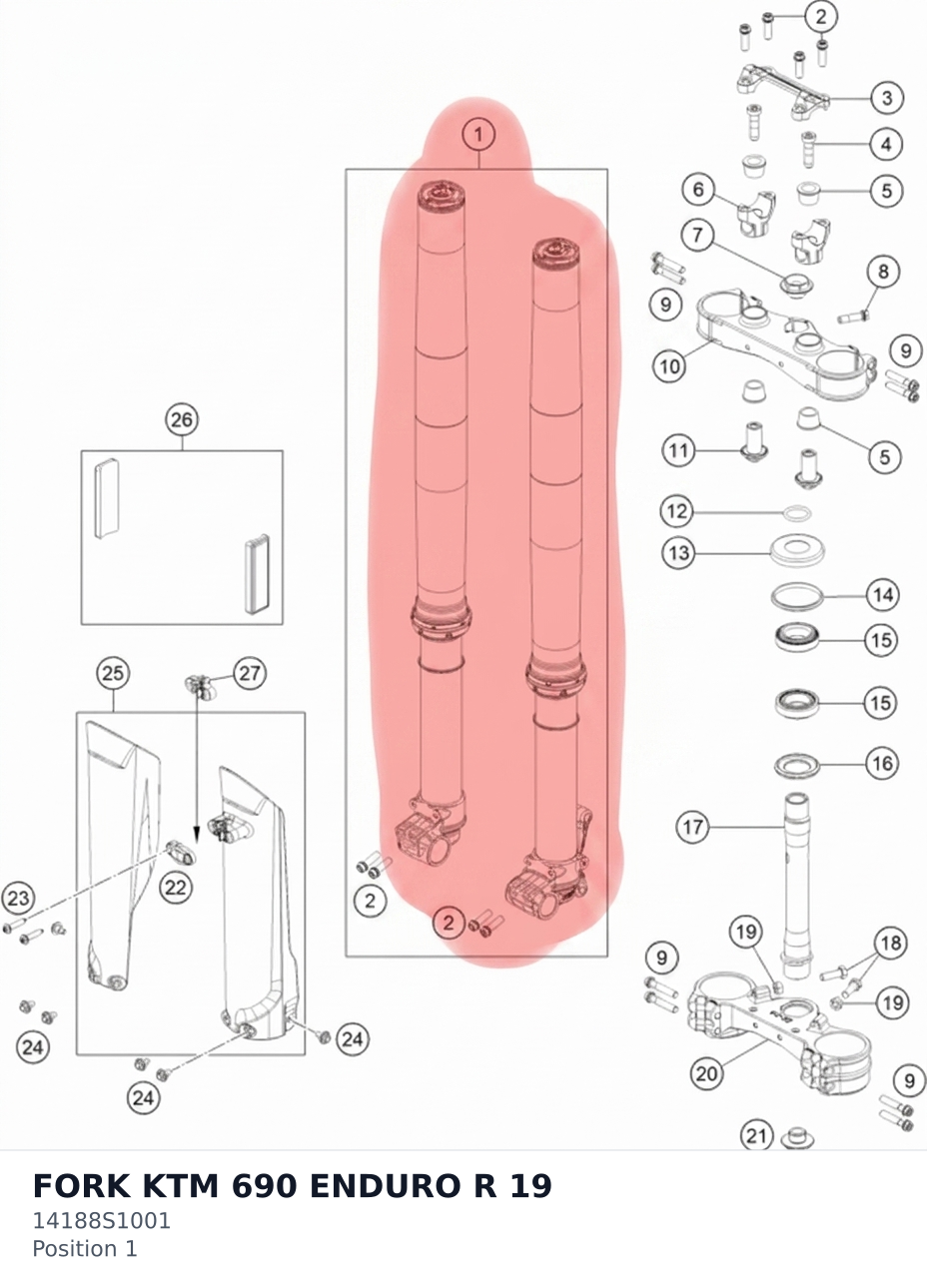 Diagram preview: FORK KTM 690 ENDURO R 19 (14188S1001)