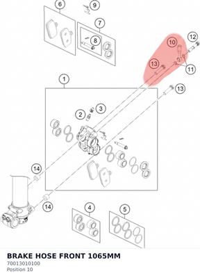 Diagram preview: BRAKE HOSE FRONT 1065MM (70013010100)