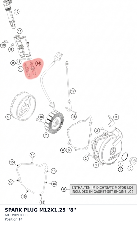 Diagram preview: SPARK PLUG M12X1,25 ''8'' (60139093000)