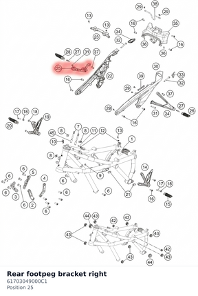 Diagram preview: Rear footpeg bracket right (61703049000C1)