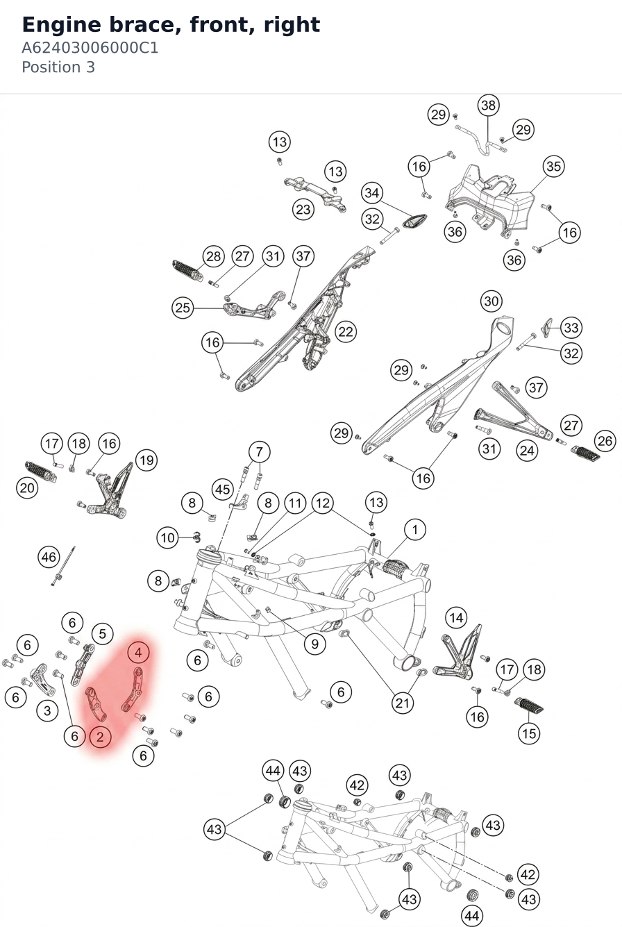 Diagram preview: Engine brace, front, right (A62403006000C1)