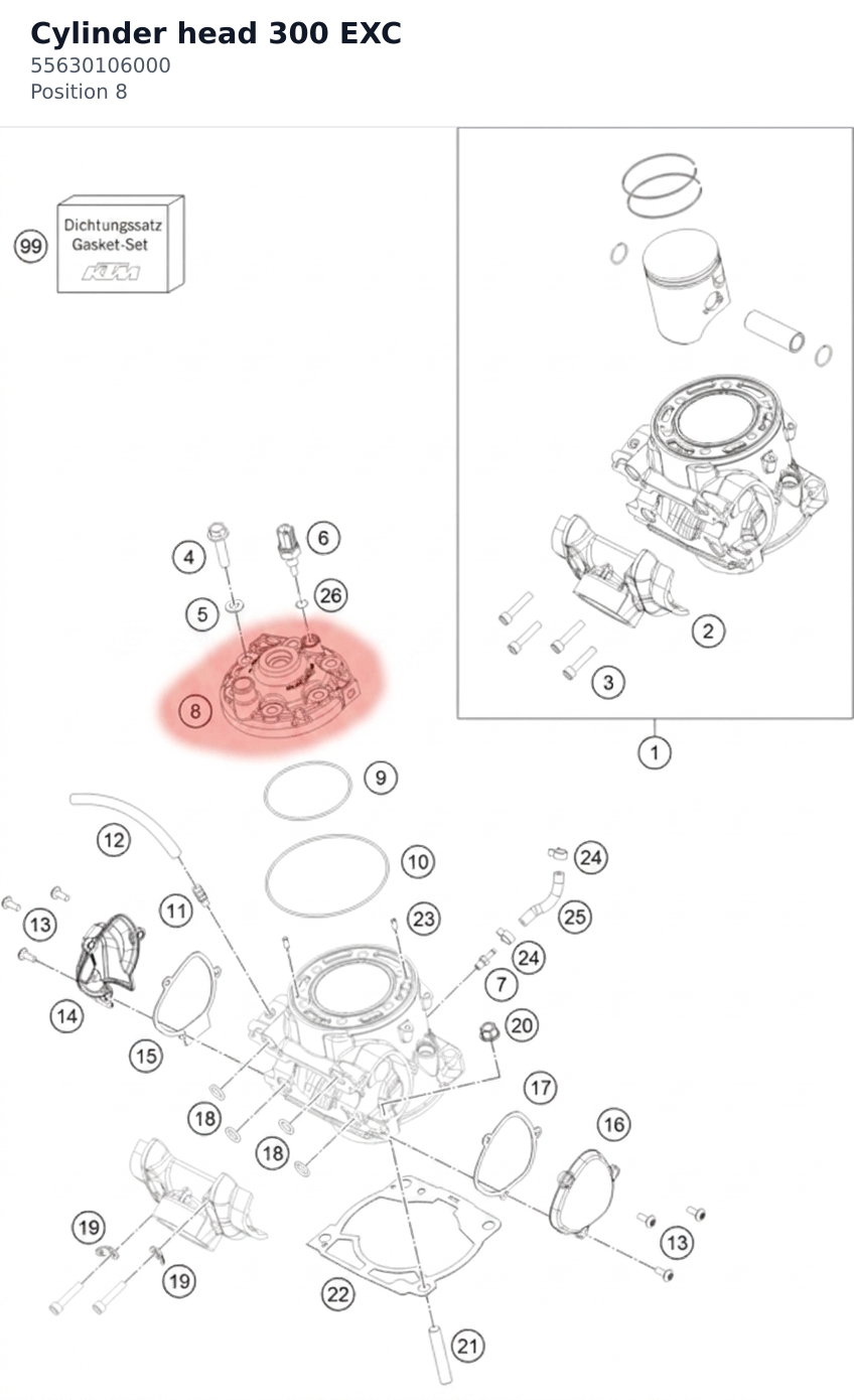 Diagram preview: Cylinder head 300 EXC (55630106000)