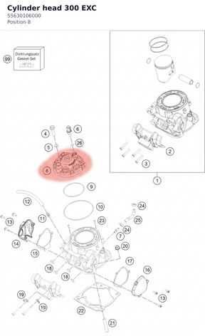 Diagram preview: Cylinder head 300 EXC (55630106000)