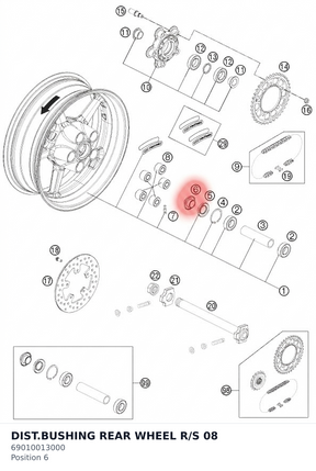 Diagram preview: DIST.BUSHING REAR WHEEL R/S 08 (69010013000)