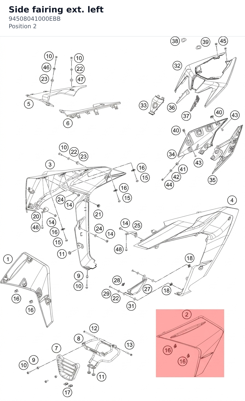 Diagram preview: Side fairing ext. left (94508041000EBB)