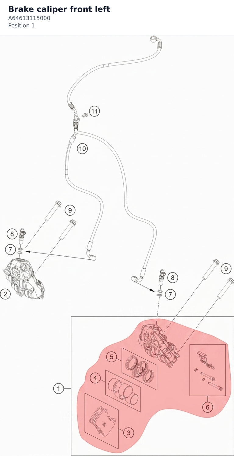Diagram preview: Brake caliper front left (A64613115000)