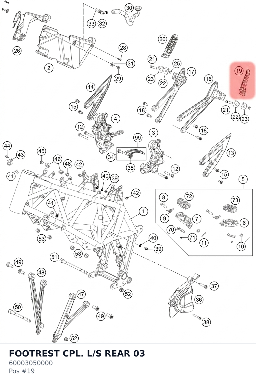 Diagram preview: FOOTREST CPL. L/S REAR 03 (60003050000)