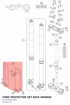 Diagram preview: FORK PROTECTOR SET 85SX ORANGE (47101094000EB)