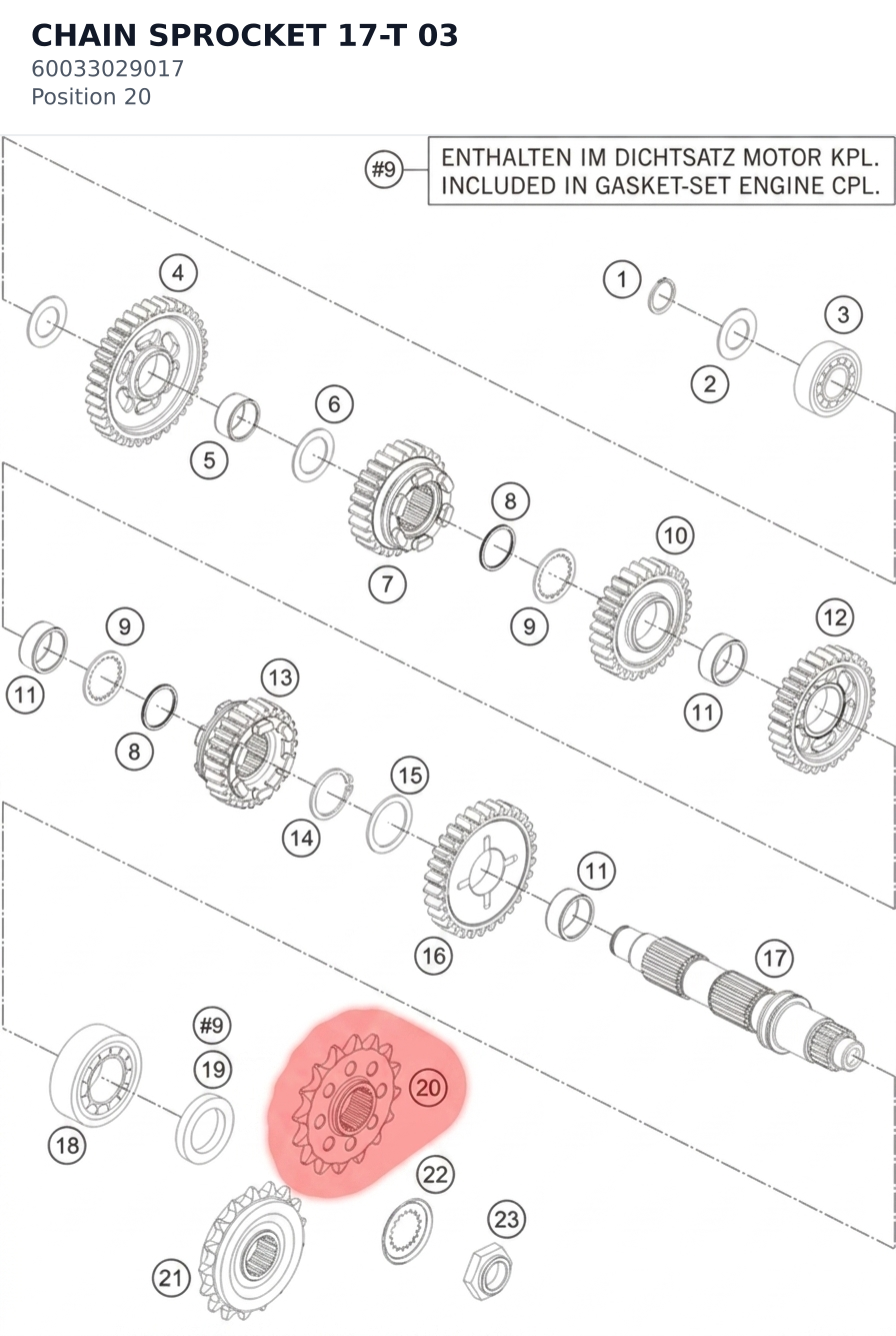 Diagram preview: CHAIN SPROCKET 17-T 03 (60033029017)