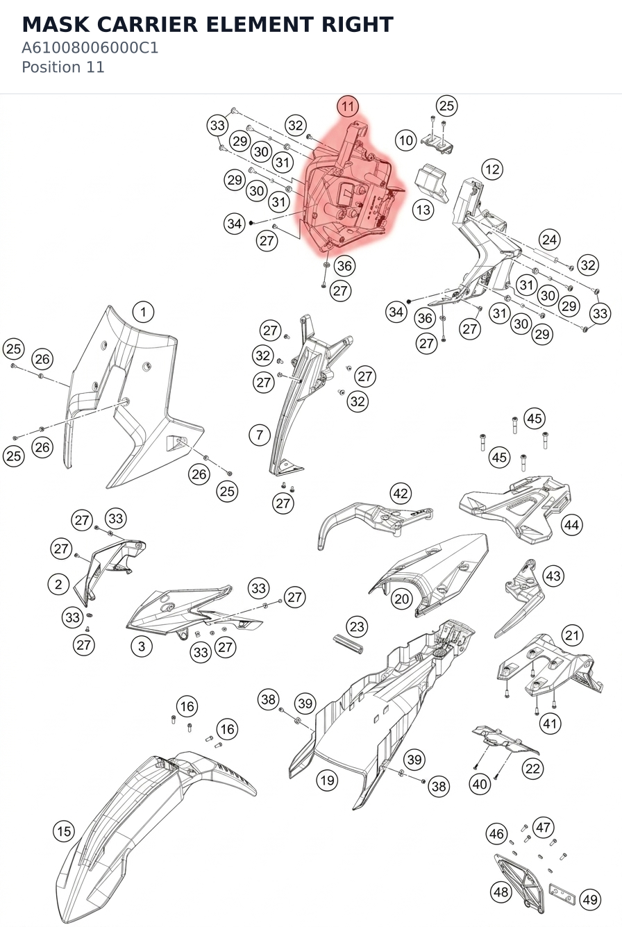Diagram preview: MASK CARRIER ELEMENT RIGHT (A61008006000C1)