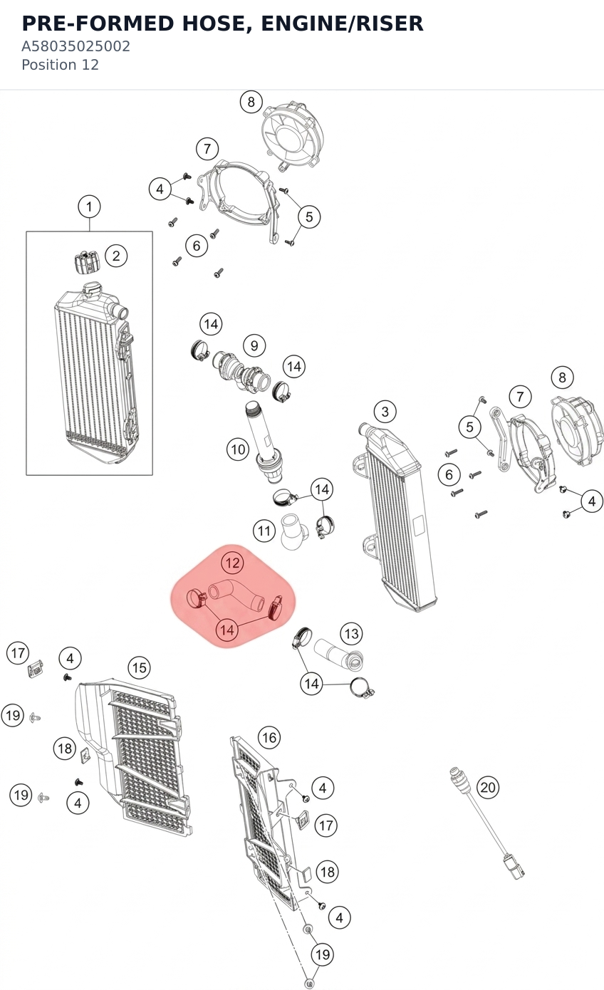 Diagram preview: PRE-FORMED HOSE, ENGINE/RISER (A58035025002)