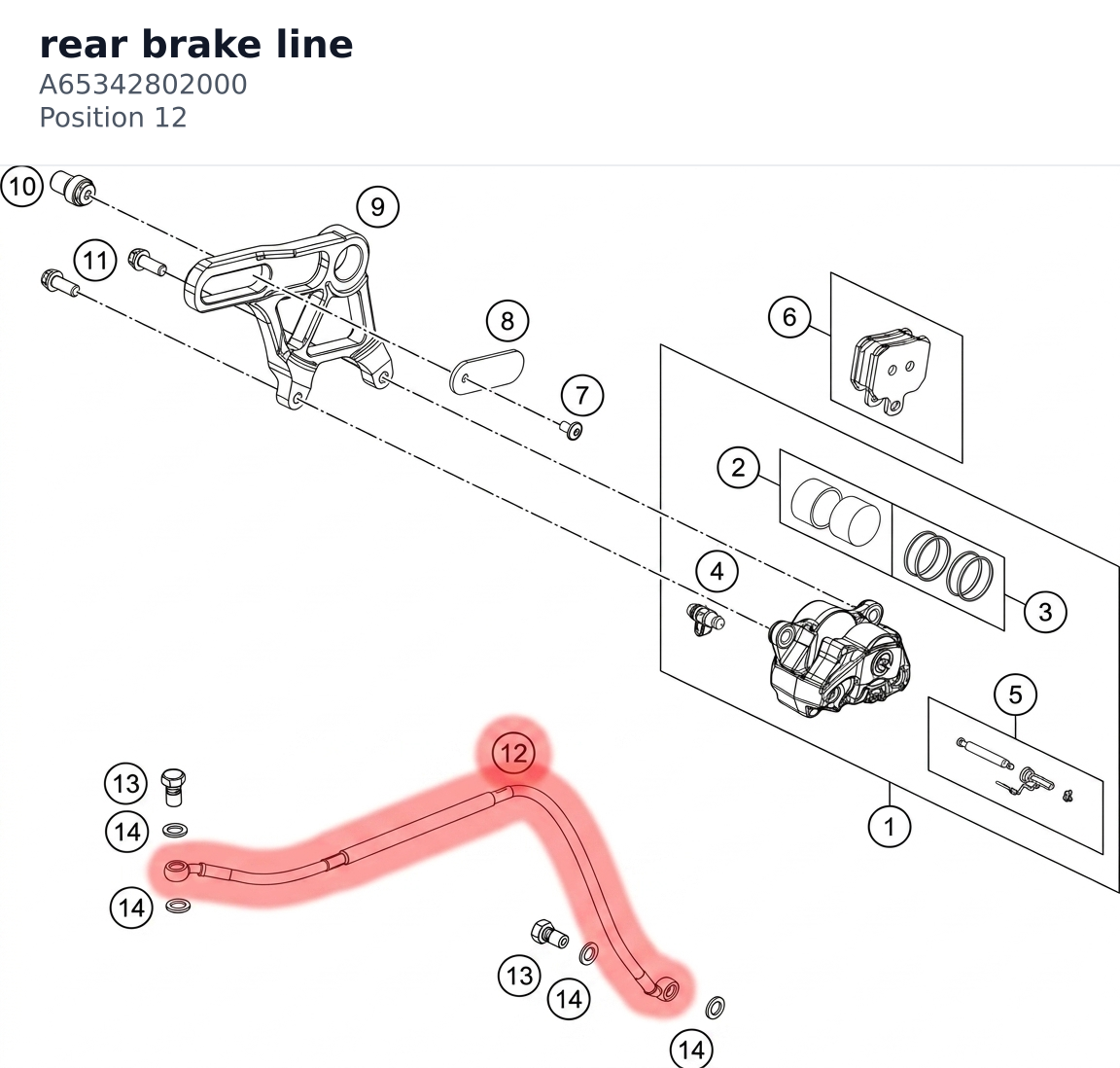Diagram preview: rear brake line (A65342802000)