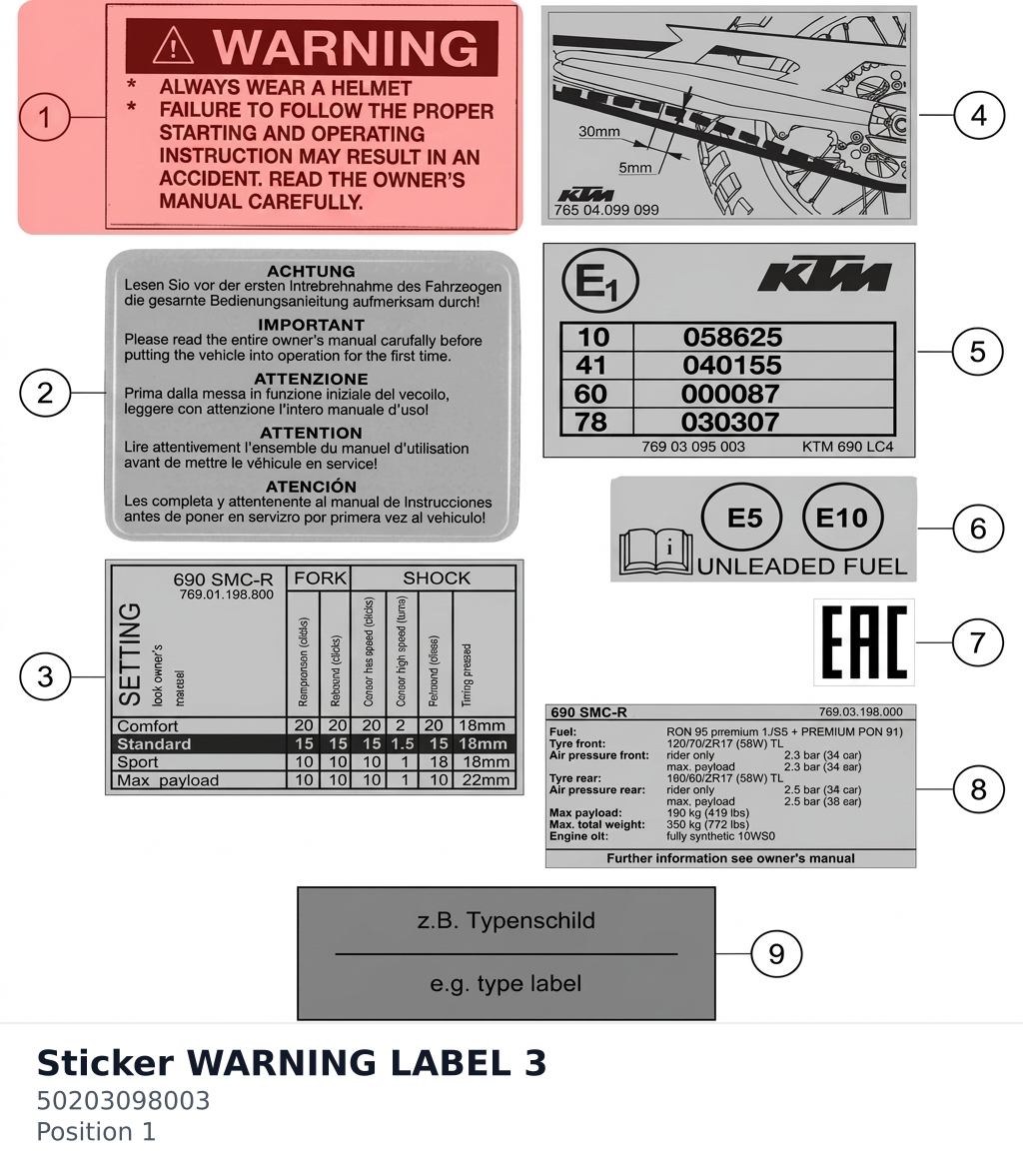 Diagram preview: Sticker  WARNING LABEL 3 (50203098003)