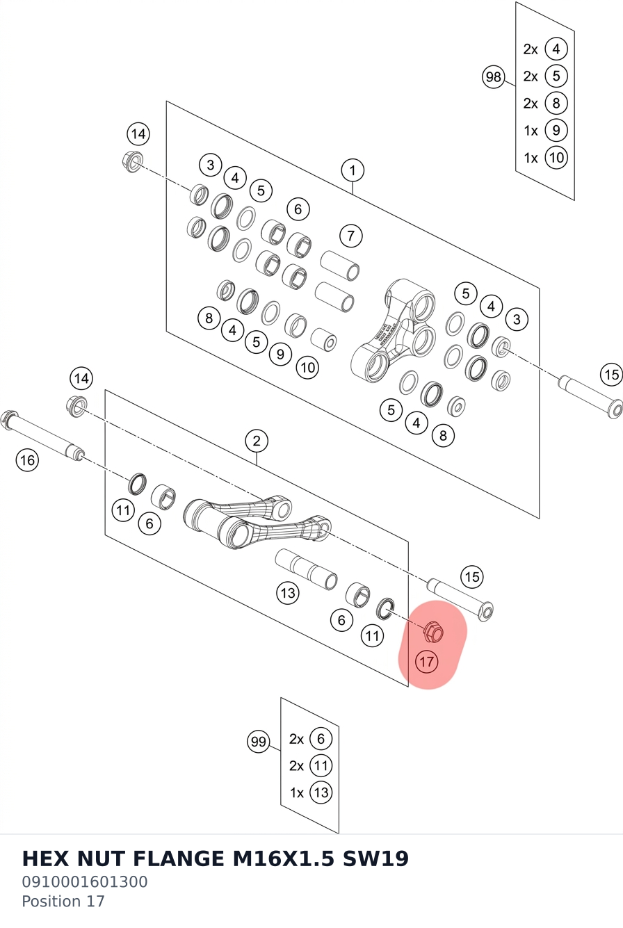 Diagram preview: HEX NUT FLANGE M16X1.5 SW19 (0910001601300)