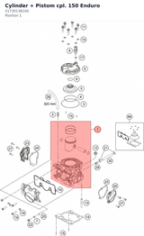 Diagram preview: Cylinder + Pistom cpl. 150 Enduro (51730138100)
