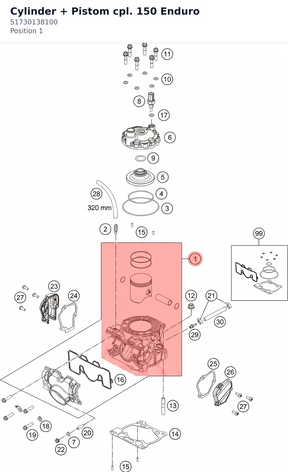 Diagram preview: Cylinder + Pistom cpl. 150 Enduro (51730138100)