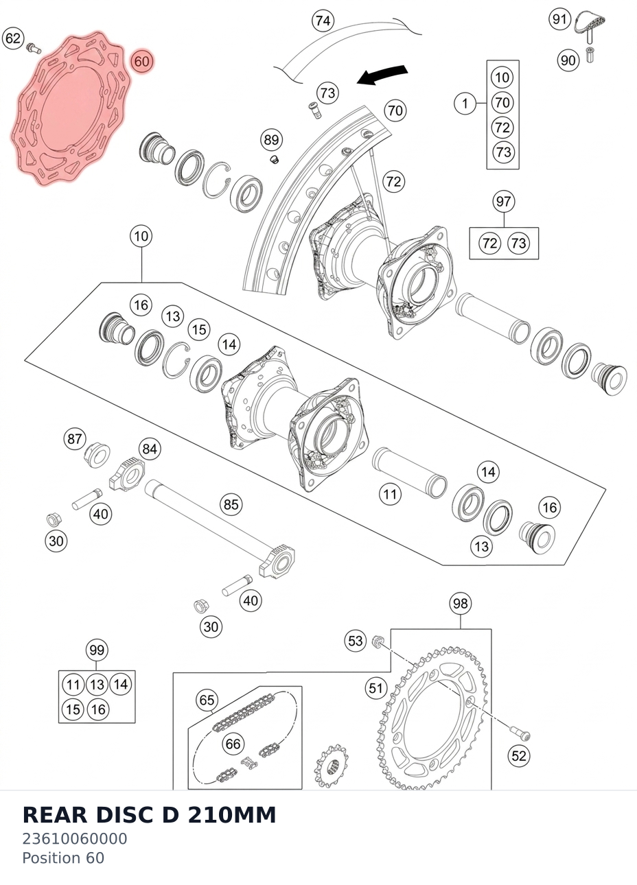 Diagram preview: REAR DISC D 210MM (23610060000)