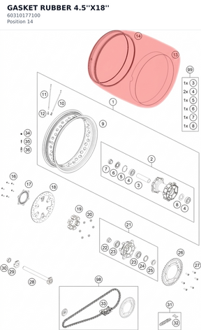 Diagram preview: GASKET RUBBER 4.5''X18'' (60310177100)