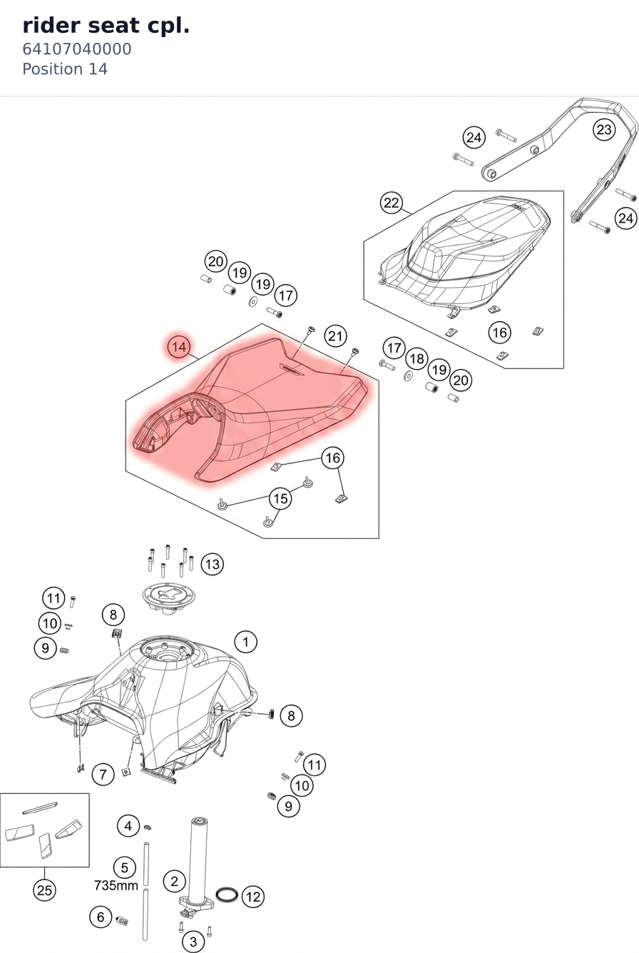 Diagram preview: rider seat cpl. (64107040000)