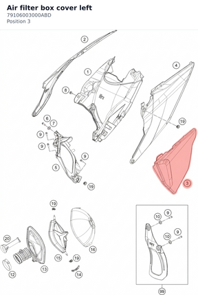 Diagram preview: Air filter box cover left (79106003000ABD)