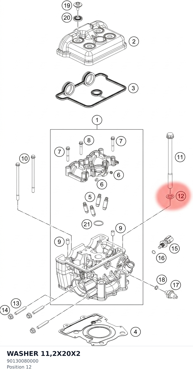 Diagram preview: WASHER 11,2X20X2 (90130080000)