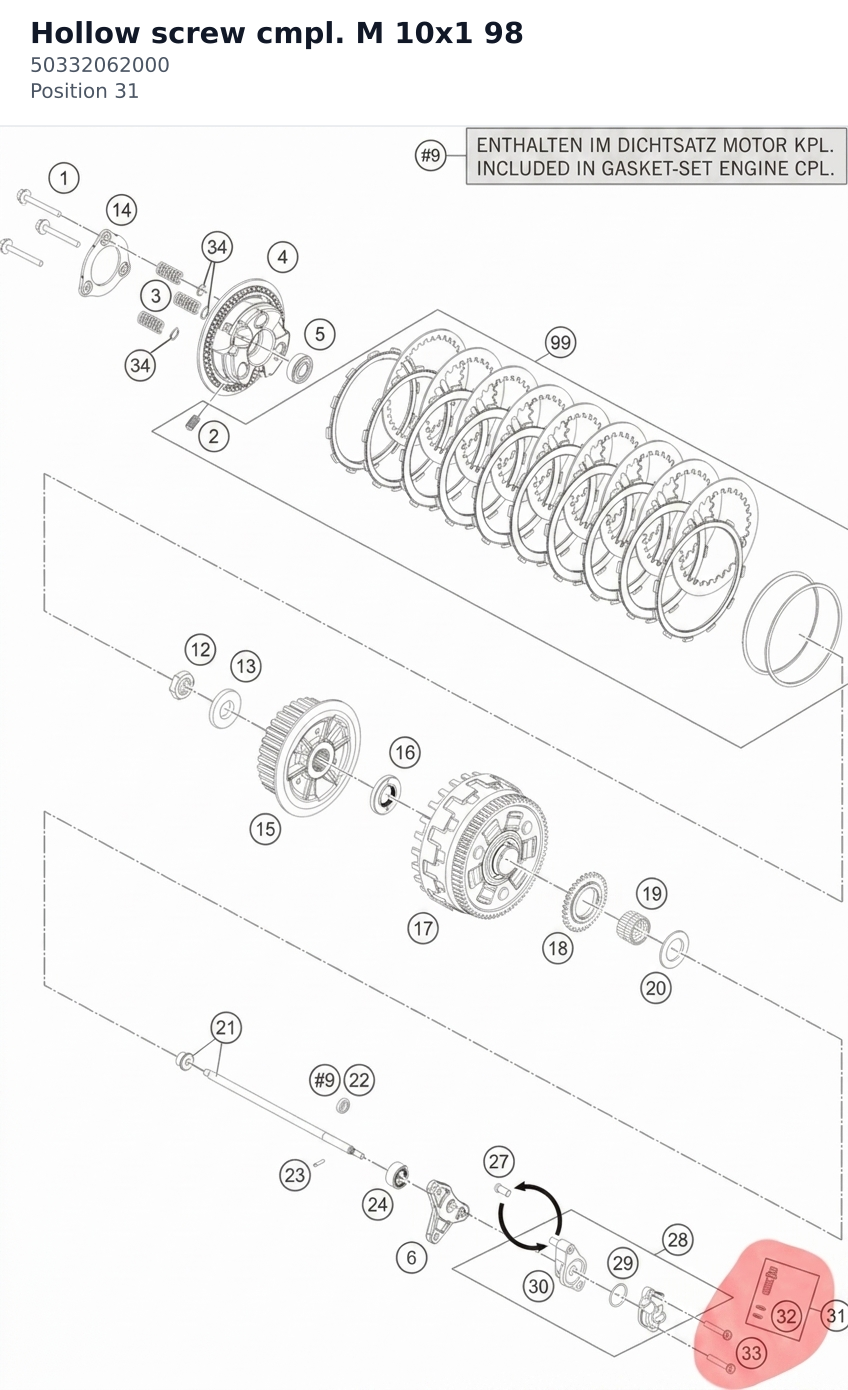 Diagram preview: Hollow screw cmpl. M 10x1 98 (50332062000)