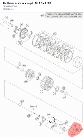 Diagram preview: Hollow screw cmpl. M 10x1 98 (50332062000)