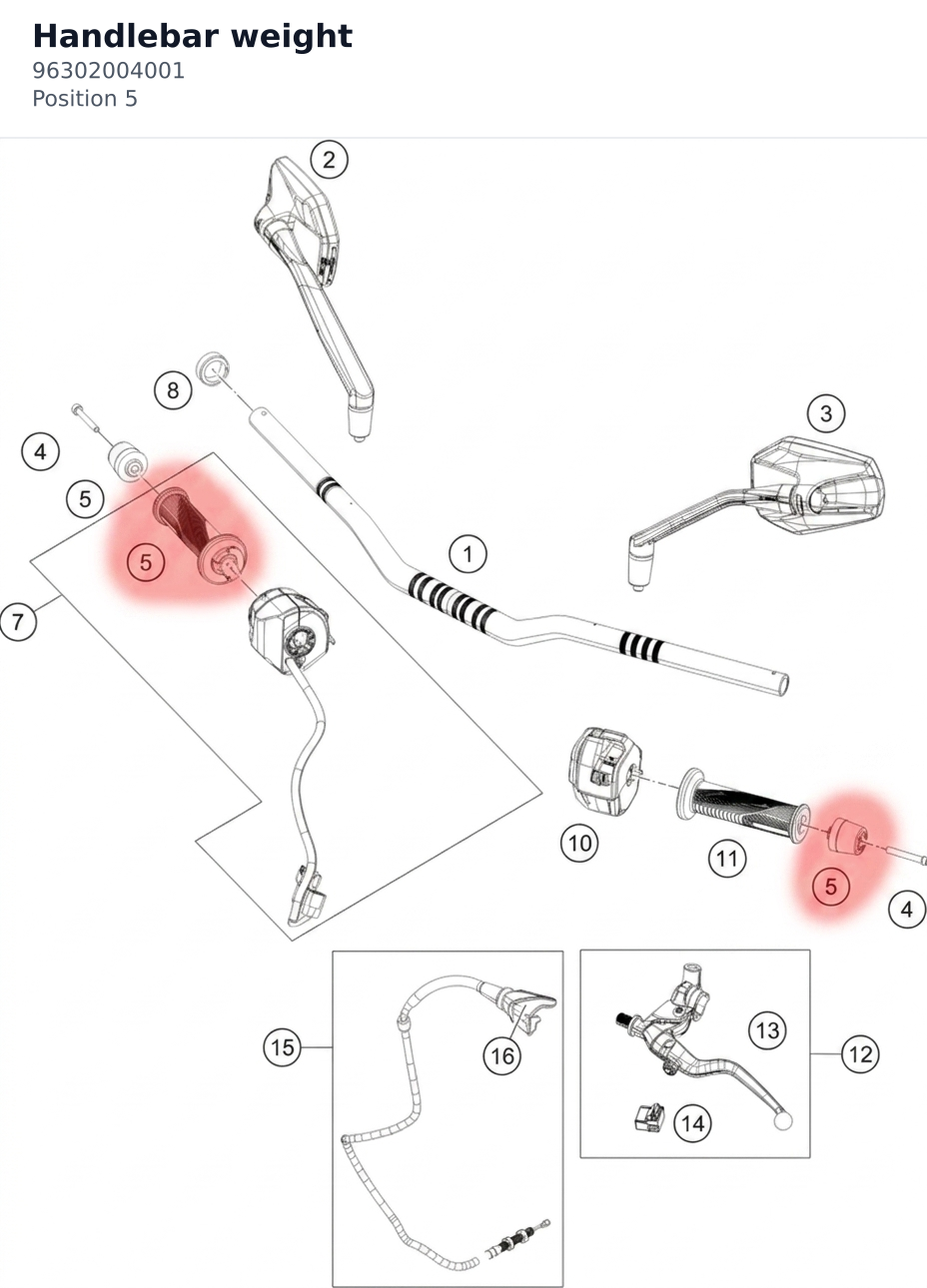 Diagram preview: Handlebar weight (96302004001)
