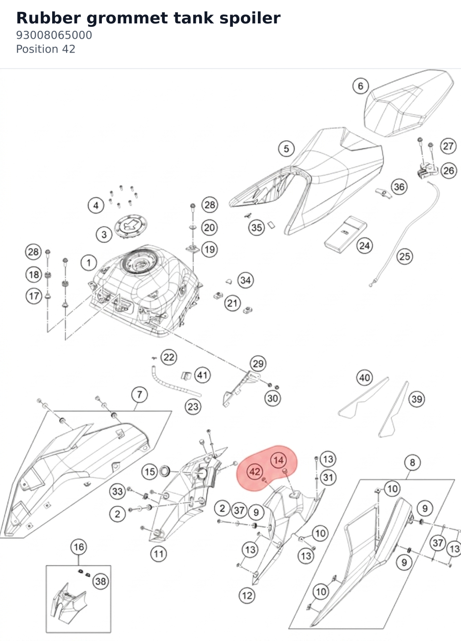 Diagram preview: Rubber grommet tank spoiler (93008065000)