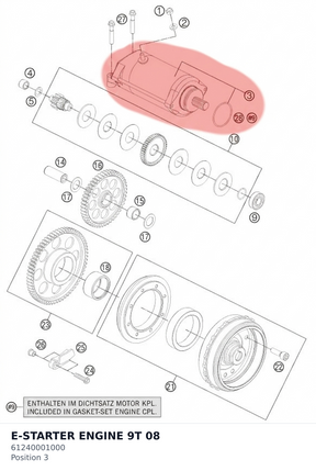 Diagram preview: E-STARTER ENGINE 9T         08 (61240001000)