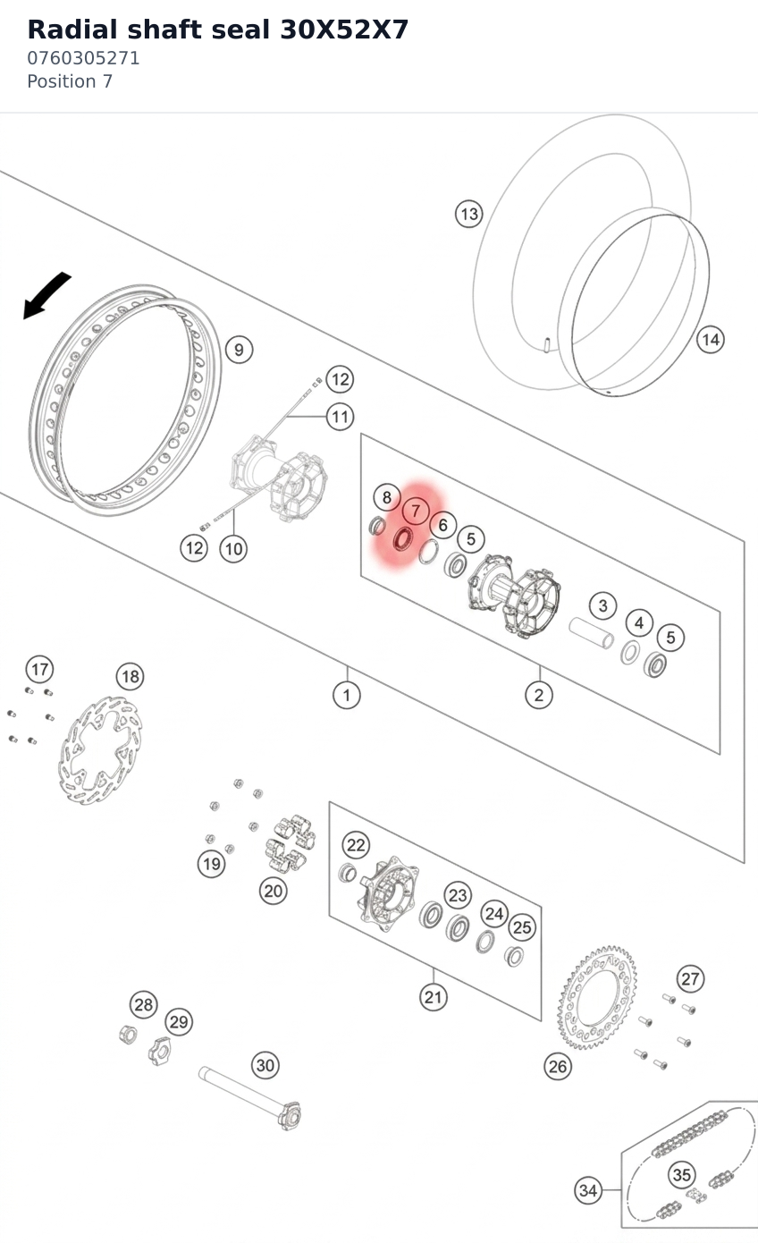 Diagram preview: Radial shaft seal 30X52X7 (0760305271)