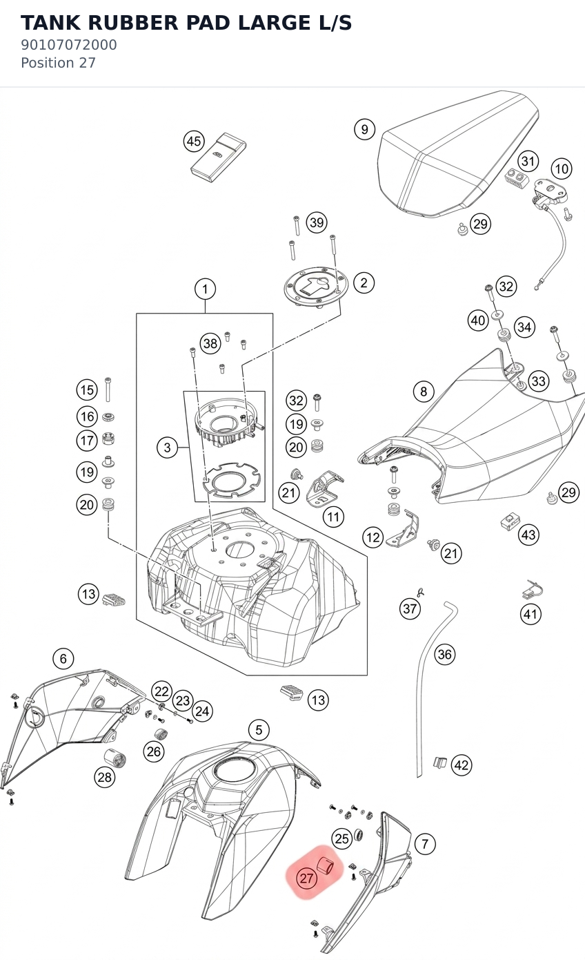 Diagram preview: TANK RUBBER PAD LARGE L/S (90107072000)