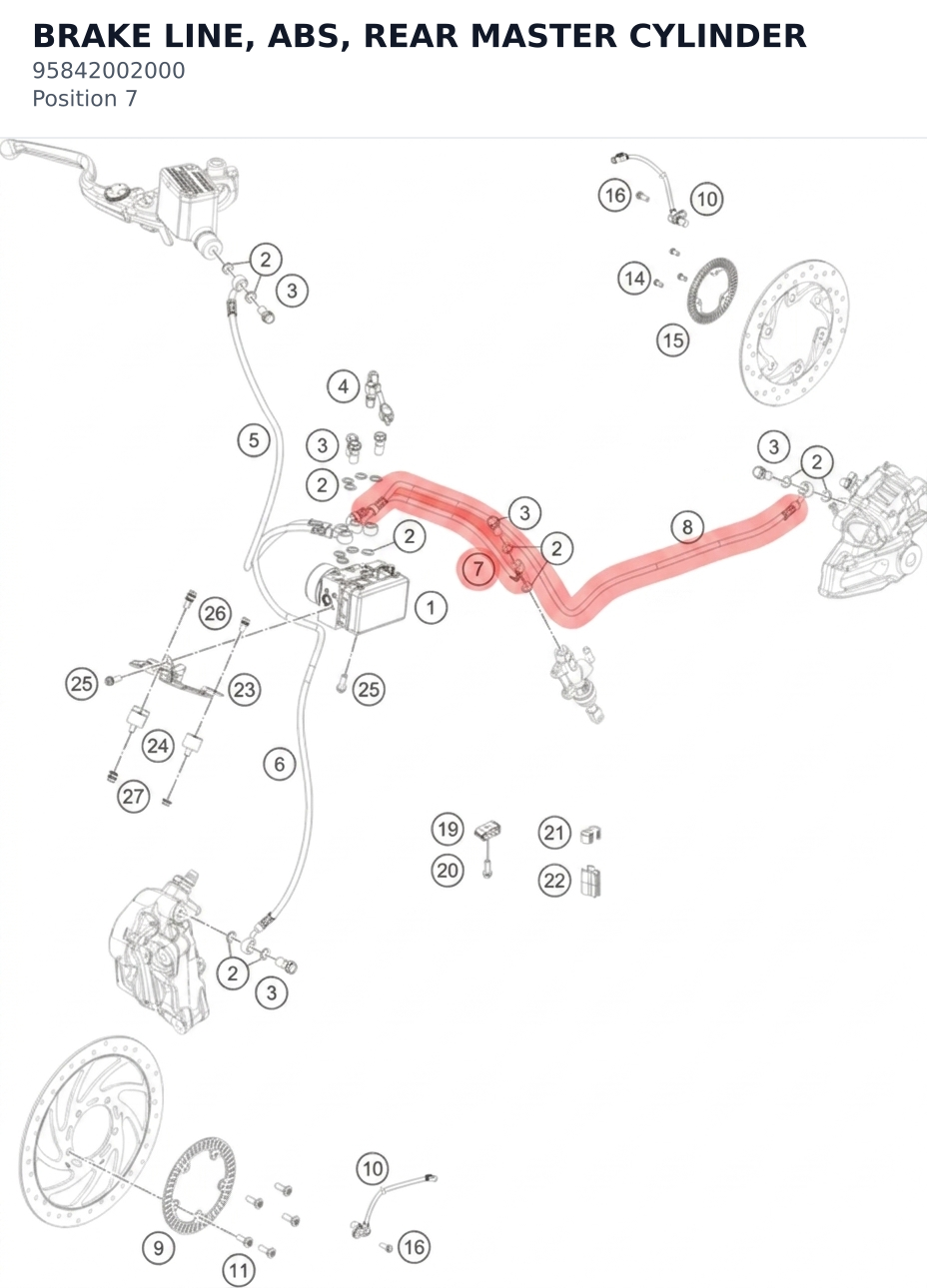 Diagram preview: BRAKE LINE, ABS, REAR MASTER CYLINDER (95842002000)