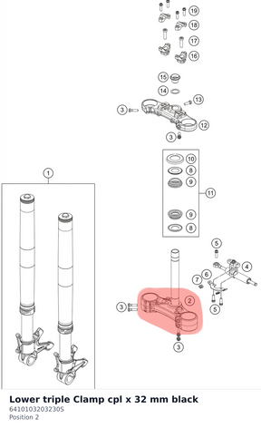 Diagram preview: Lower triple Clamp cpl x 32 mm black (6410103203230S)