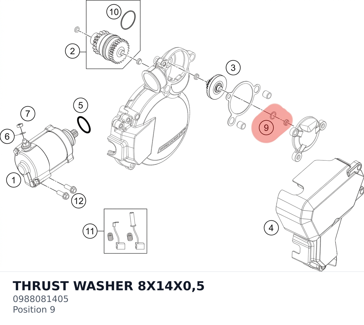 Diagram preview: THRUST WASHER 8X14X0,5 (0988081405)