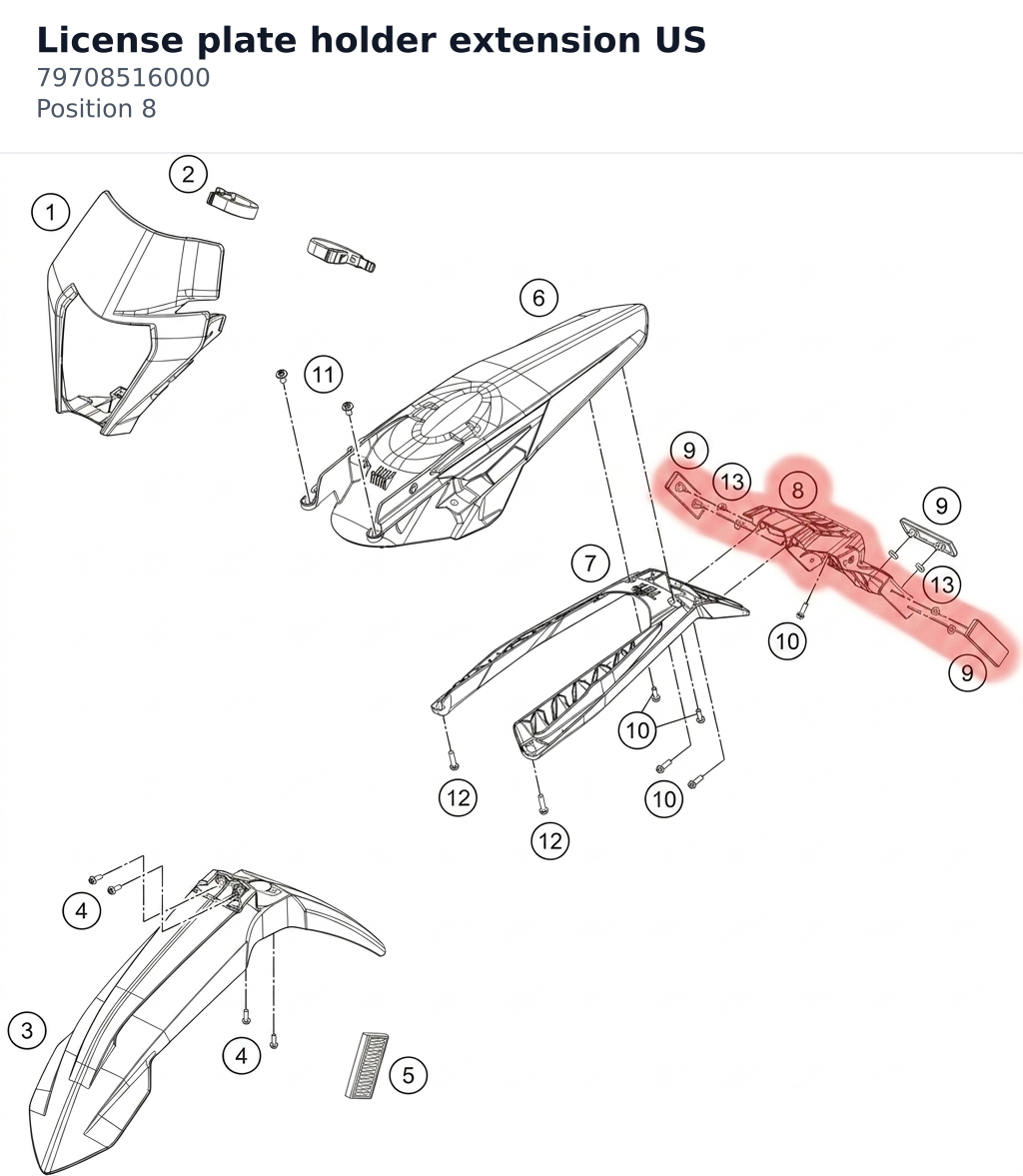Diagram preview: License plate holder extension US (79708516000)