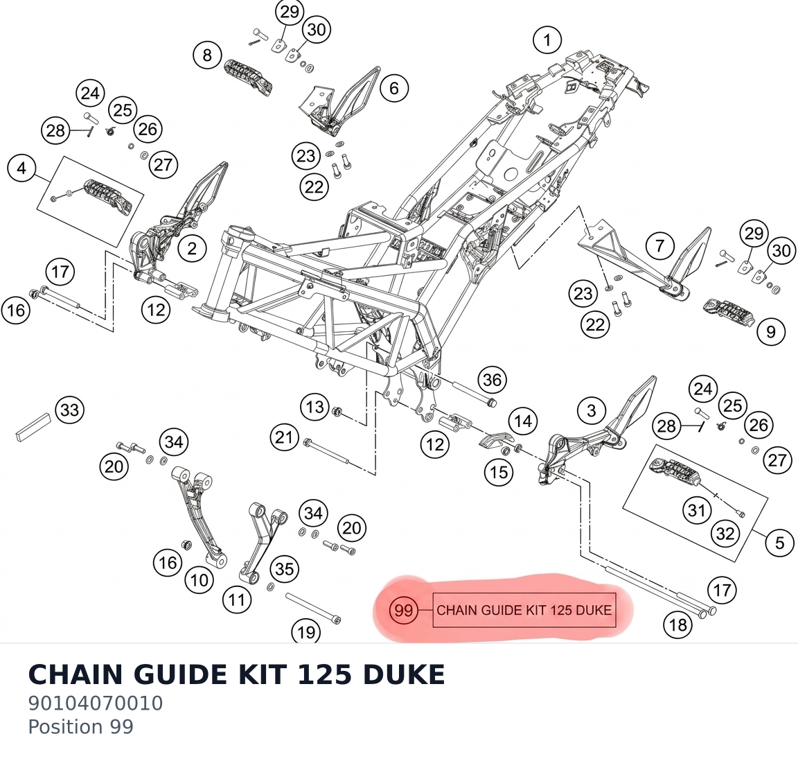 Diagram preview: CHAIN GUIDE KIT 125 DUKE (90104070010)