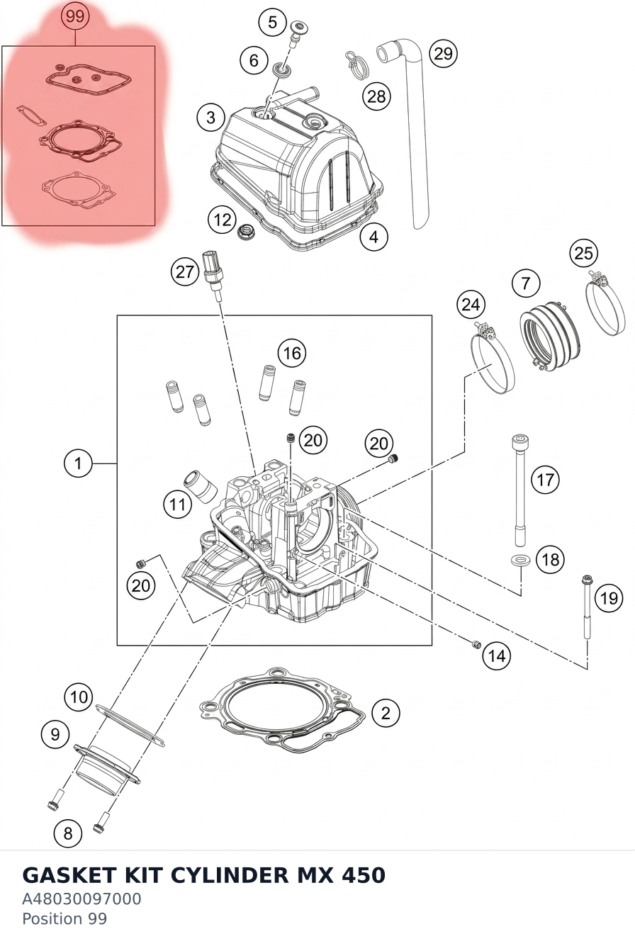 Diagram preview: GASKET KIT CYLINDER MX 450 (A48030097000)