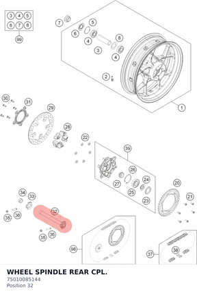 Diagram preview: WHEEL SPINDLE REAR CPL. (75010085144)