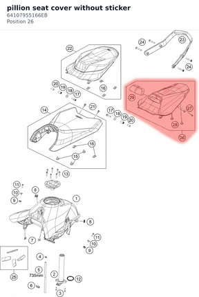 Diagram preview: pillion seat cover without sticker (64107955166EB)