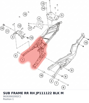 Diagram preview: SUB FRAME RR RH JP111122 BLK M (96303002002C1)