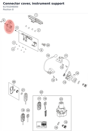 Diagram preview: Connector cover, instrument support (61701046000)