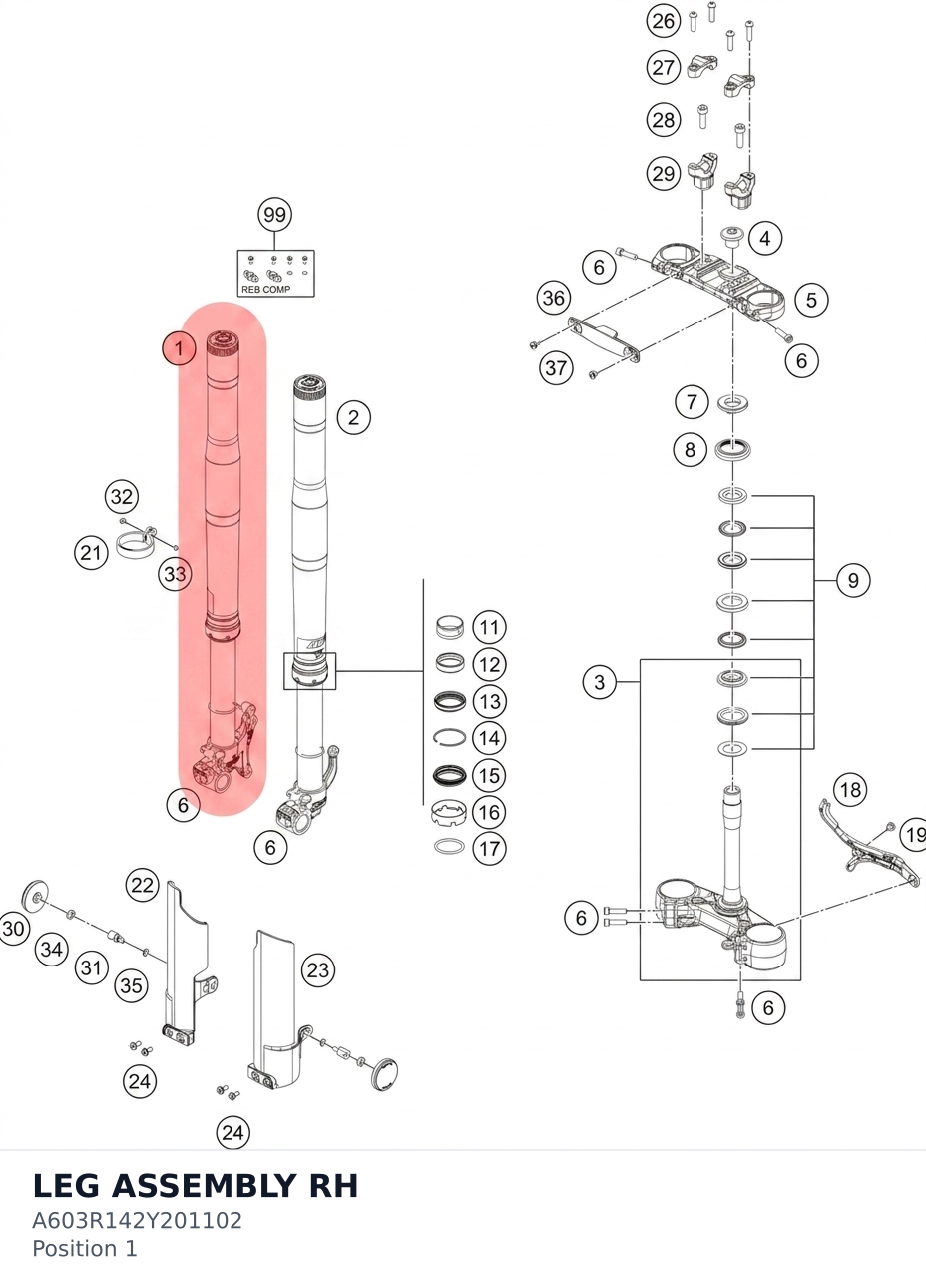 Diagram preview: LEG ASSEMBLY RH (A603R142Y201102)