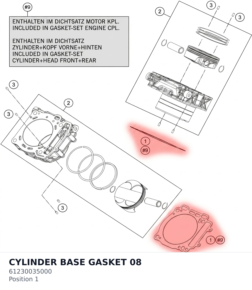 Diagram preview: CYLINDER BASE GASKET 08 (61230035000)