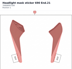 Diagram preview: Headlight mask sticker 690 End.21 (76908097100)
