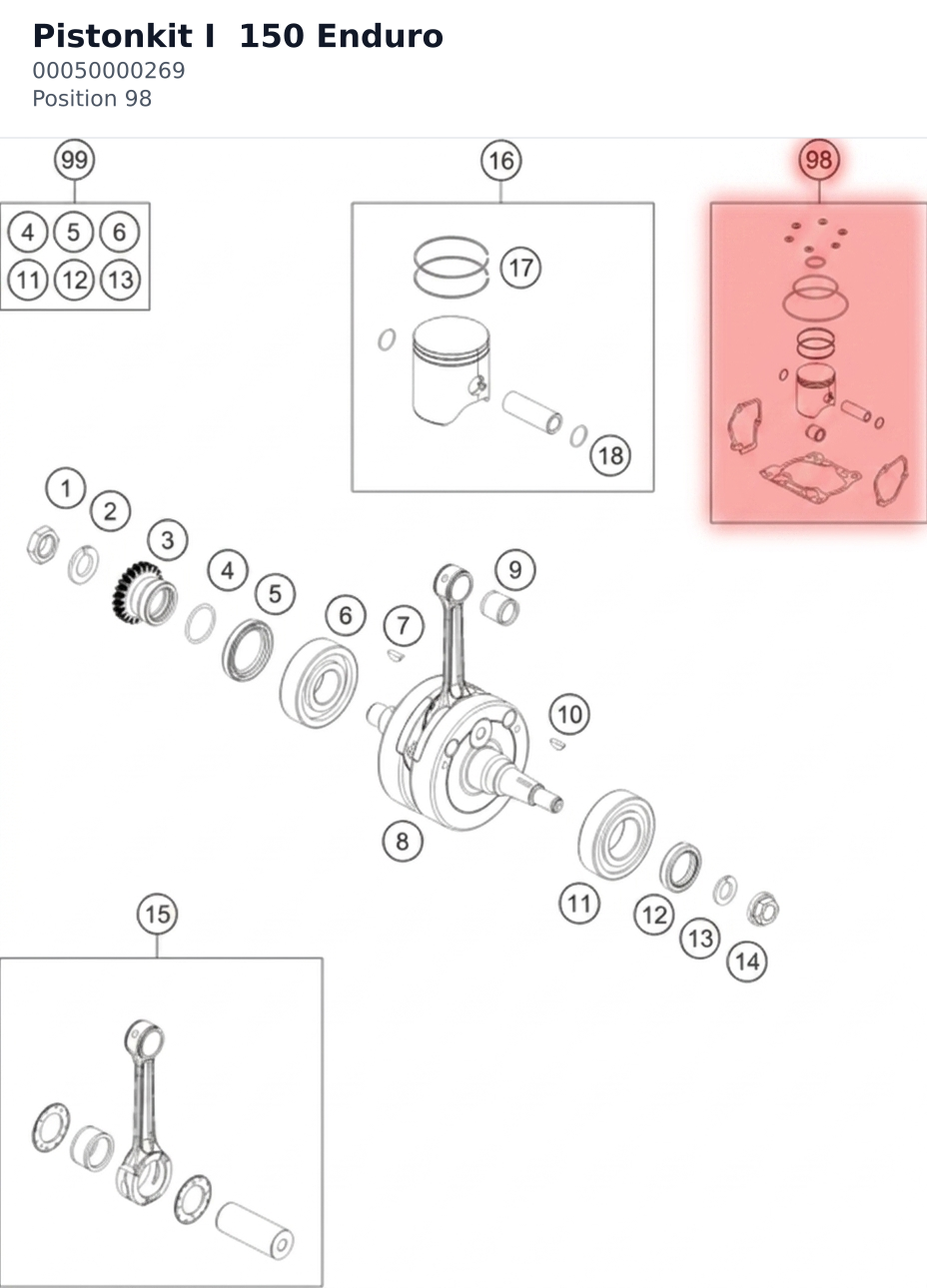 Diagram preview: Pistonkit I  150 Enduro (00050000269)