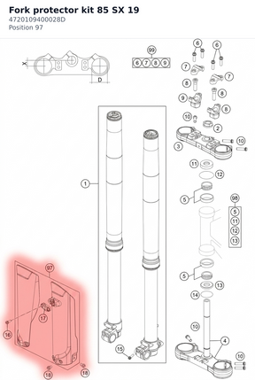 Diagram preview: Fork protector kit 85 SX 19 (4720109400028D)
