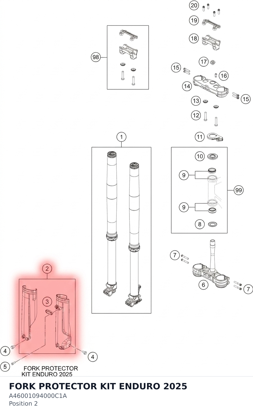 Diagram preview: FORK PROTECTOR KIT ENDURO 2025 (A46001094000C1A)