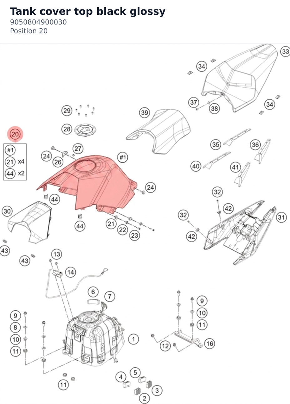 Diagram preview: Tank cover top black glossy (9050804900030)